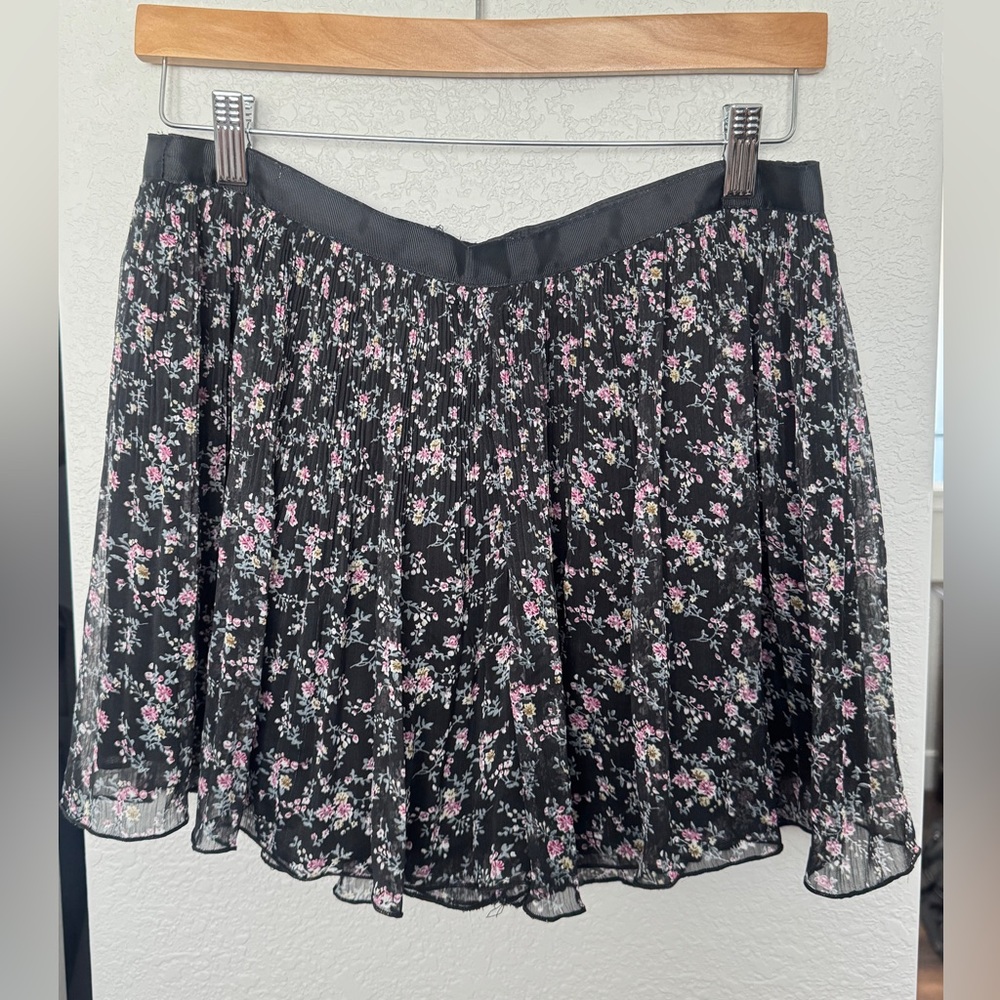 Very J Black Floral Skater Skirt with Pink & White Blossoms- built in shorts